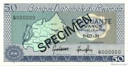 50 Francs Spécimen RWANDA  1969 P.07s2 NEUF