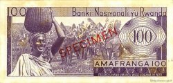100 Francs Spécimen RWANDA  1964 P.08s1 SUP