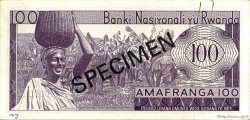 100 Francs Spécimen RWANDA  1974 P.08s2 SPL