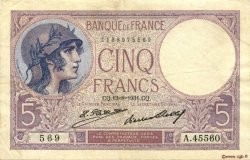 5 Francs FEMME CASQUÉE FRANCE  1931 F.03.15 TB à TTB