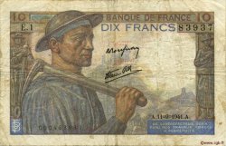 10 Francs MINEUR FRANCE  1941 F.08.01 TB