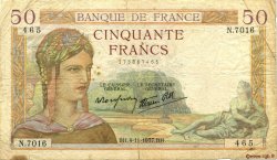 50 Francs CÉRÈS modifié FRANCE  1937 F.18.04 B+