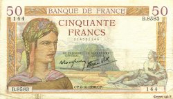 50 Francs CÉRÈS modifié FRANCE  1938 F.18.15 TB