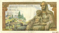 1000 Francs DÉESSE DÉMÉTER FRANCE  1943 F.40.17 TB+