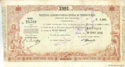 1000 Francs MARTINIQUE  1881 P.-- VF - XF
