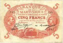 5 Francs Cabasson rouge MARTINIQUE  1922 P.06A TTB