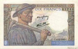 10 Francs MINEUR FRANCE  1942 F.08.03 SUP+