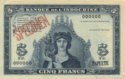 5 Francs Spécimen TAHITI  1944 P.19s pr.NEUF
