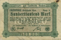 100000 Mark ALLEMAGNE Aachen - Aix-La-Chapelle 1923  pr.TTB