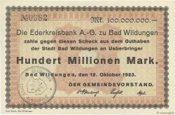 100 Millions Mark GERMANY Bad Wildungen 1923  UNC-