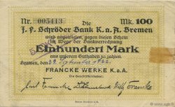 100 Mark GERMANY Bremen 1922  VF