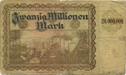 20 Millions Mark ALLEMAGNE Hamborn Am Rhein 1923  B+