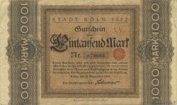 1000 Mark ALLEMAGNE Köln 1922  TB+