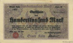 100000 Mark ALLEMAGNE Köln 1923  TTB