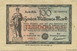 100 Millions Mark ALLEMAGNE Köln 1923  TB+