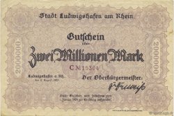 2 Millions Mark GERMANY Ludwigshafen 1923  VF