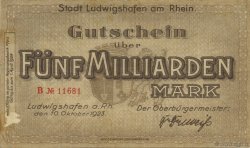 5 Milliards Mark GERMANY Ludwigshafen 1923  VF