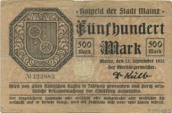 500 Mark ALLEMAGNE Mainz-Mayence 1922  pr.TB