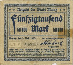 50000 Mark ALLEMAGNE Mainz-Mayence 1923  B+