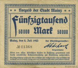 50000 Mark ALLEMAGNE Mainz-Mayence 1923  TTB