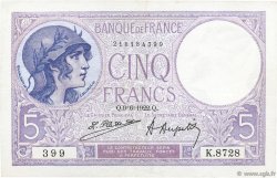 5 Francs FEMME CASQUÉE FRANCE  1922 F.03.06 pr.SUP