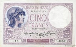 5 Francs FEMME CASQUÉE modifié FRANCE  1939 F.04.01 SUP