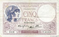 5 Francs FEMME CASQUÉE modifié FRANCE  1939 F.04.07 TB+