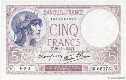 5 Francs FEMME CASQUÉE modifié FRANCIA  1939 F.04.13 SPL+