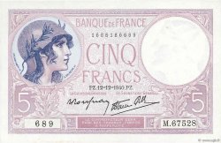 5 Francs FEMME CASQUÉE modifié FRANKREICH  1940 F.04.17