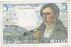 5 Francs BERGER FRANKREICH  1945 F.05.06