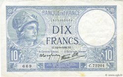 10 Francs MINERVE modifié FRANCE  1939 F.07.07 VF+