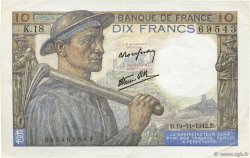 10 Francs MINEUR FRANCE  1942 F.08.05 SUP