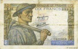 10 Francs MINEUR FRANCE  1943 F.08.08 TB+