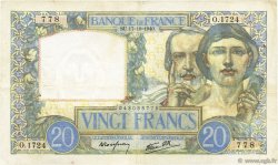 20 Francs TRAVAIL ET SCIENCE FRANCE  1940 F.12.09 TB+