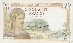 50 Francs CÉRÈS FRANCE  1937 F.17.35 TTB
