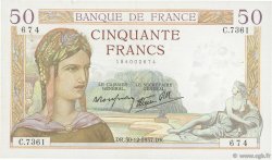 50 Francs CÉRÈS modifié FRANCE  1937 F.18.06 TTB