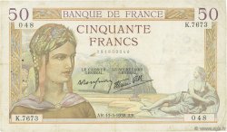 50 Francs CÉRÈS modifié FRANCE  1938 F.18.10 TB