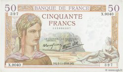 50 Francs CÉRÈS modifié FRANCE  1938 F.18.18 XF+
