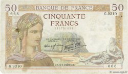 50 Francs CÉRÈS modifié FRANCE  1939 F.18.19 TB