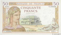 50 Francs CÉRÈS modifié FRANCE  1939 F.18.26 SUP