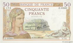 50 Francs CÉRÈS modifié FRANKREICH  1939 F.18.28 fST
