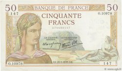50 Francs CÉRÈS modifié FRANKREICH  1939 F.18.31