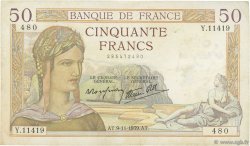 50 Francs CÉRÈS modifié FRANCE  1939 F.18.34 TTB