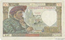 50 Francs JACQUES CŒUR FRANCE  1941 F.19.07 TTB