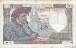 50 Francs JACQUES CŒUR FRANCE  1941 F.19.10 TB
