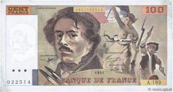 100 Francs DELACROIX imprimé en continu FRANCE  1991 F.69bis.04a pr.TTB