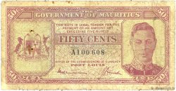 50 Cents ÎLE MAURICE  1940 P.25a B+