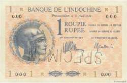 1 Roupie - 1 Rupee Spécimen INDE FRANÇAISE  1932 P.04cs