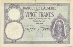 20 Francs ALGÉRIE  1932 P.078b TTB