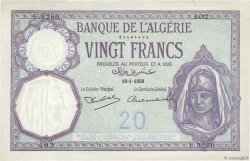20 Francs ALGÉRIE  1939 P.078c SUP+